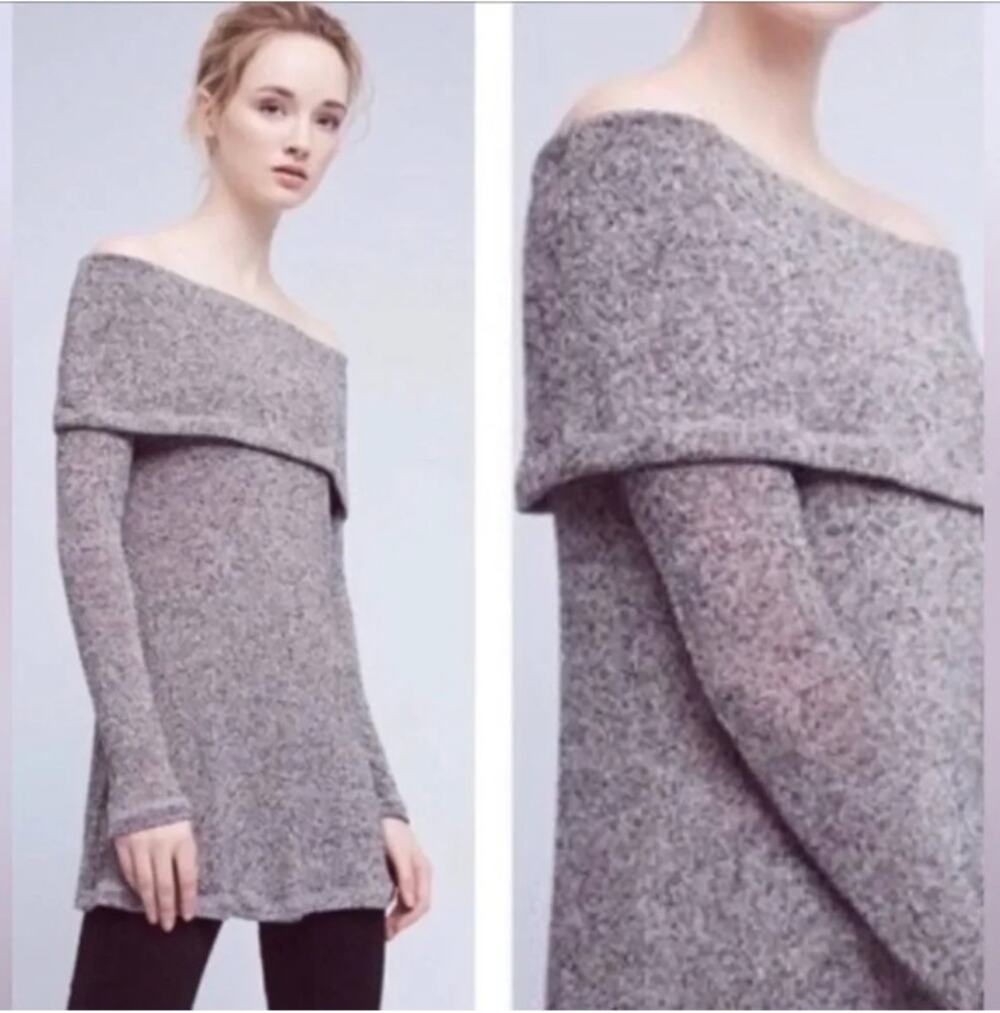 Anthropologie Eri + Ali Naples Off Shoulder Tunic Sweater Charcoal Gray Size S